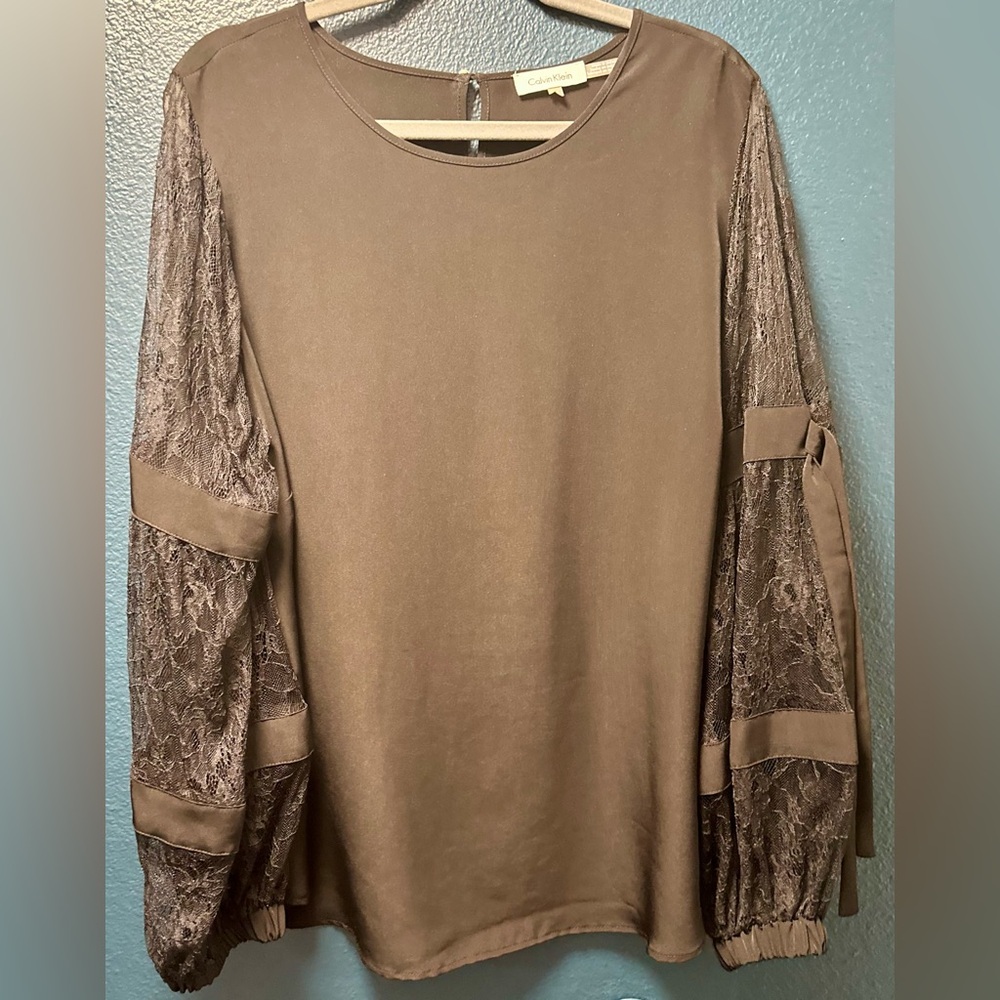 Calvin Klein Lace Tie Sleeve Blouse